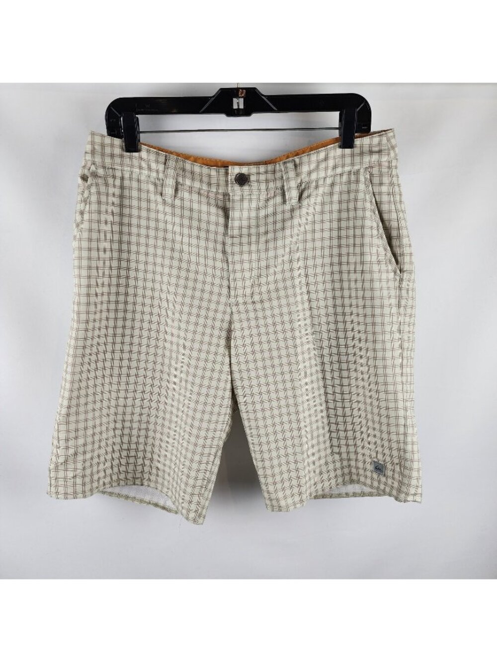 Quiksilver Shorts Men Waterman Collection Tan Cream Checked No Size Tag (32x9.5)